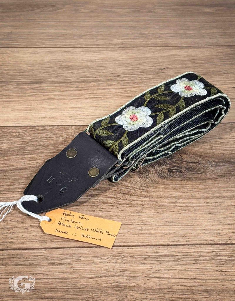 Holy Cow Straps Custom - Black Velvet White Flower